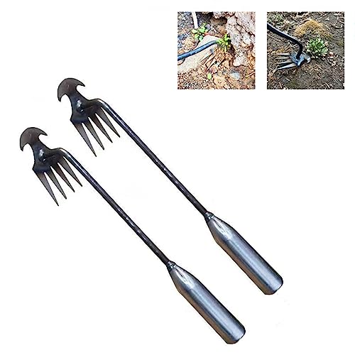 Uprooting Weeding Tool, Garden Weeding Tools, Weeding Artifact Tool, 4 Teeth Dual Purpose Weeder, High Strength Hand Remover Tool for Garden Yard Farm Weed Removal (Color : Iron Handle, Size : 11.8i