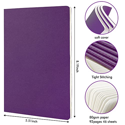 Feela 36 Pack Soft Cover Journal Bulk, Lined Blank Travel Journal For Women Men Writing, Notebooks College Ruled For Work, Note Taking Notebook School Business Supplies, 8.2” X 5.5”, A5, Dark Purple #TOP1