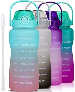 VENNERLI Drinking Water Bottle with Straw & Motivational Time Marker 2.2L BPA Free Leak proof Free Non-Toxic for Fitness,Gym and Outdoor Activity Sports Bottle 64oz (Green Gradual Pink)