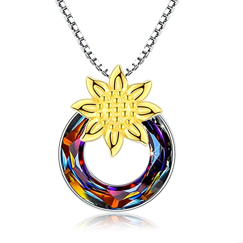 JUSTKIDSTOY Sunflower Necklace 925 Sterling Silver You are My Sunshine Necklace with Crystal Sunflower Jewelry Gifts for Women