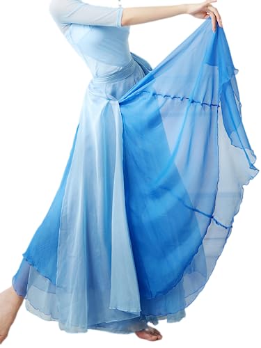 [満天屋] ロングスカート 社交ダンス衣装 マキシ丈 シフォン フラメンコ衣装 モダン エレガント 女性 レディース パソドブレ ラテン タンゴ ワルツ ダンススカートQ2635 (S, スカイブルー)のサムネイル