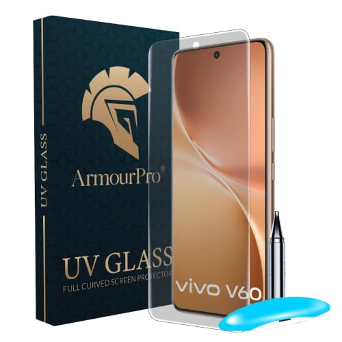 Image of ArmourPro Matte UV Tempered Glass for Vivo V60e and Vivo V60 5G, Curved Screen Protector, Anti-Glare, Edge-to-Edge Coverage, Fingerprint Friendly, Case Friendly | Pack of 1