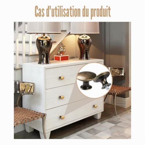 CeoxThao 10 Pièces Boutons de Tiroir Vintage en Bronze Antique, Rond Boutons de Porte D'armoire, Poignée Meuble Cuisine Bouton, pour Armoires, Commodes, Placards et Meubles, Style Classique Elégant – vue 5