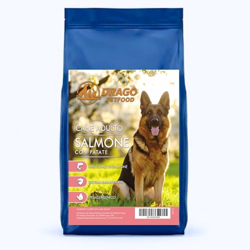 Drago Petfood Pienso para perro adulto salmón con patatas, 44% salmón, hipoalergénico, soporte sistema inmunológico