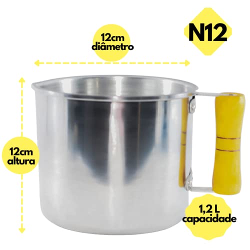 Jogo Leiteira Canecão Em Aluminio E Cabo De Madeira 3 Canecões Ideais para Sua Cozinha Pratico Fácil