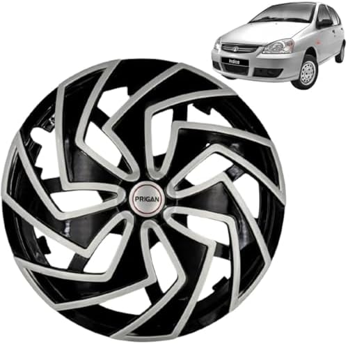 PRIGAN Wheel Cover for TATA Indica 14 Inch Black Silver Wheel Cap (Available in 13,14 Inch) (Set of 4 Pcs) (Press Fitting) Model- Spider BS-14