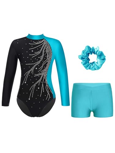 Alvivi Mädchen Turnanzug Glitzer Gymnastikanzug mit Kurze Hose Haarband Langarm Gymnastikbody Turntrikot Gymnastik Kleidung Tanzkostüm Blau 110-116 Alvivi Mädchen Turnanzug Glitzer Gymnastikanzug mit Kurze Hose Haarband Langarm Gymnastikbody Turntrikot Gymnastik Kleidung Tanzkostüm Blau 110-116