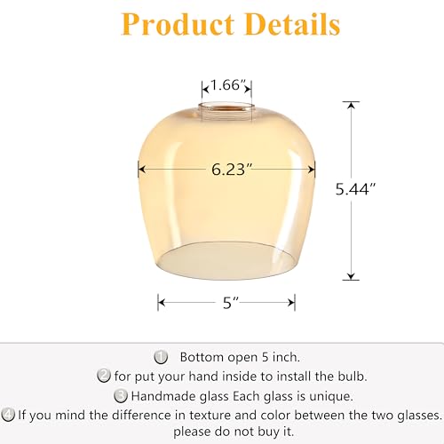 Image of 3 Pack 6.3 Inch Amber Replacement Glass Lamp Shade Pendant Ceiling Chandelier Wall Sconce Light