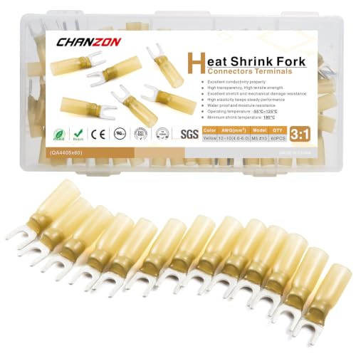Chanzon #10 M5 Heat Shrink Fork Spade U-Type Connector Yellow 12-10AWG