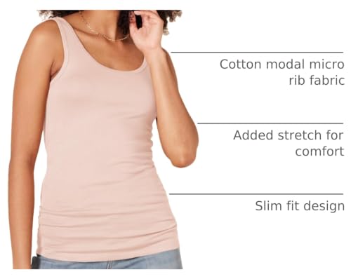 Image of Amazon Essentials Women's Slim-Fit Ribbed Scoop Neck Tank Tops, Pack of 2