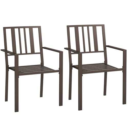 Outsunny Set of 2 Patio Dining Chairs, Stackable Outdoor Garden Bistro Chairs with Metal Slatted Seat & Backrest for Yard, Garden, Dark Brown