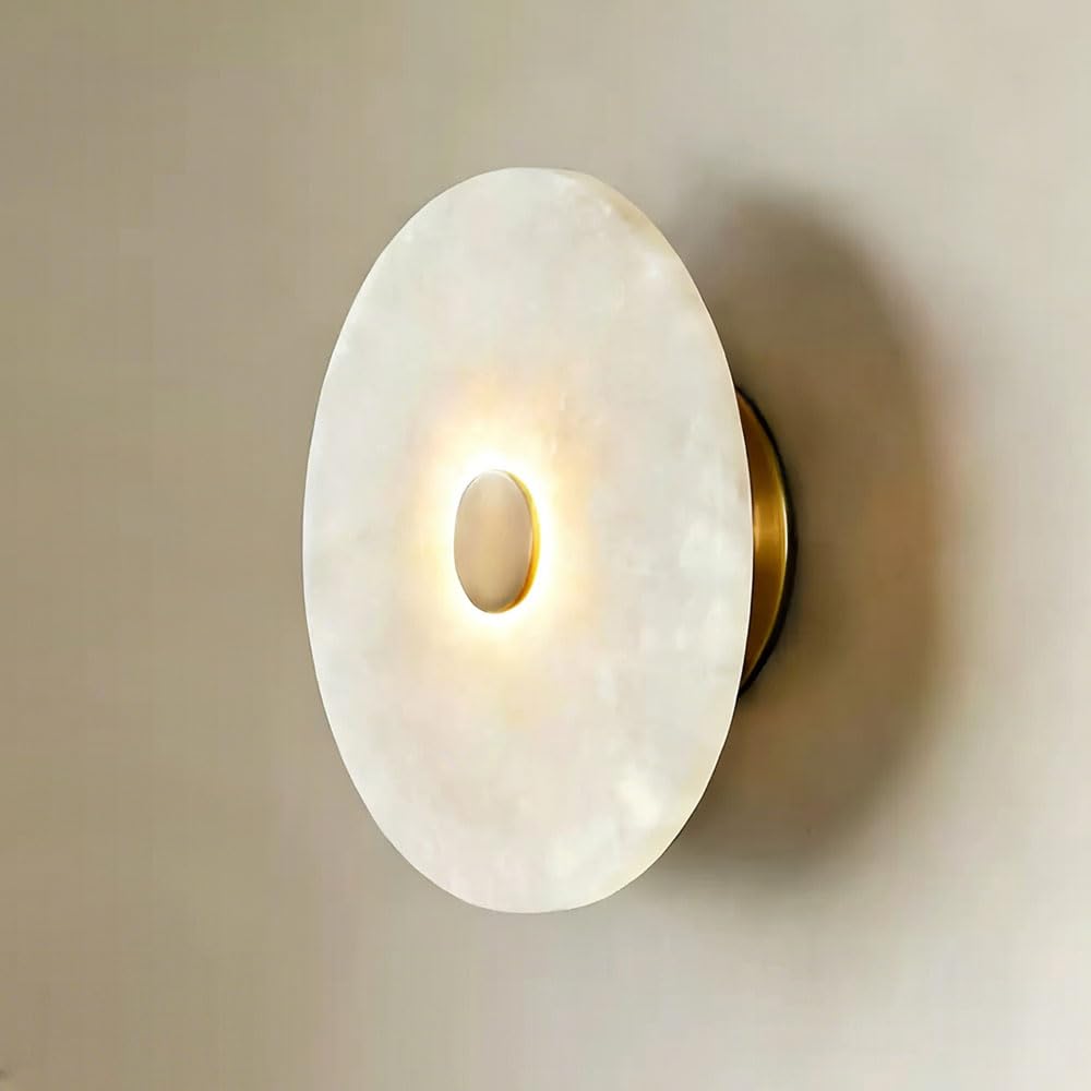 SSBHDM 5.9in Natural Alabaster Wall Light, Modern Minimalist Style Marble Brass Wall Sconce, Indoor Wall Lamp, Living Room Bedroom Corridor Decorative Lighting Fixtures