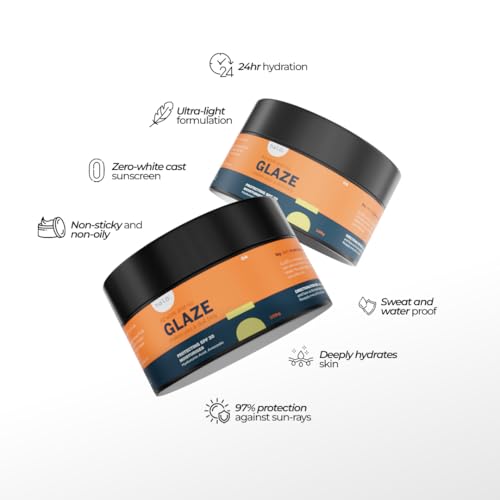 Image of Glaze 2-in-1 Moisturizer Sunscreen SPF 30 for Men - Hyaluronic Acid & Shea Butter - Oily /Dry /Normal Skin - No Whitecast, Non-Greasy - Face & Body Cool Menthol - 100g
