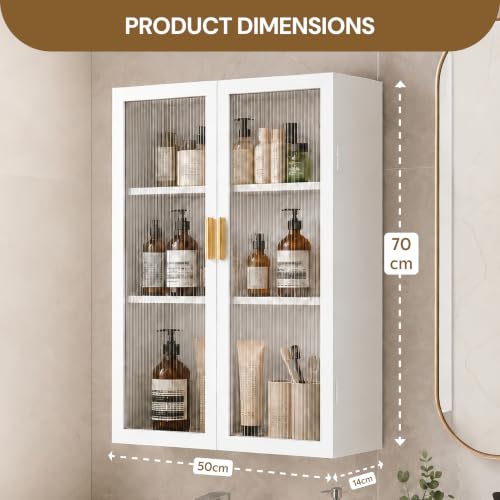 Image of Bathroom Storage Cabinet | Bathroom Accessories Set, Washroom Organiser Cabinet | 3 Layer, Space Saving Carbon Steel Shelf, White, 50 Cm, Pack of 1