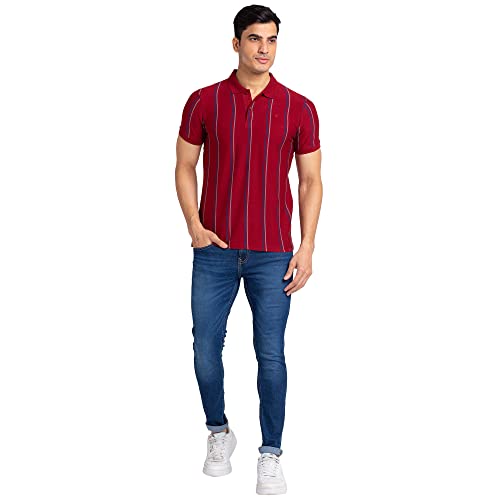 Image of Raymond Men Cotton Striped Regular Fit T-Shirt