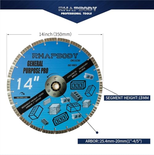 Image of RHAPSODY 14 Inch Diamond Concrete Saw Blade 2pcs, Turbo Segmented Blade
