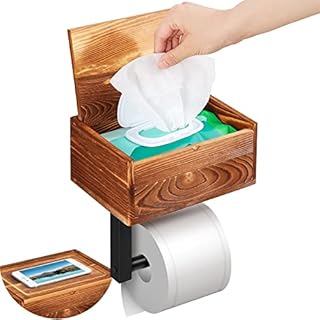 VITVITI Toilet Paper Holder with Shelf and Storage, Flushable Wipes Dispenser for Bathroom, Farmhouse Toilet Paper Holder Wall Mounted, Toilet Roll Holder with Phone Shelf, Rustic Pine Wood