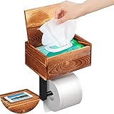 VITVITI Toilettenpapierhalter Ablage und Aufbewahrung,Spülbare Tücher Spender für Badezimmer,Bauernhaus Toilettenpapierhalter Wandmontage,Toilettenpapierhalter mit Handyablage, Rustikales Kiefernholz