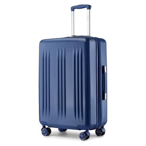 Image of Kono 28 Inch Expandable Checked Luggage Large Suitcase for Long Journey | Lightweight PC+ABS hardshell suitcase with spinner wheels, TSA lock & expandable storage for 1-2weeks travel, Navy Blue