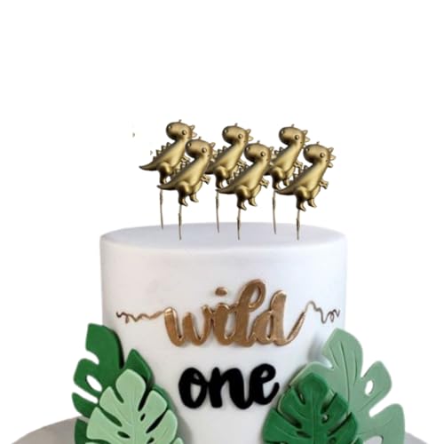 Image of Wanna Party Golden Dinosaur Candles, Dinosaur Candles for Jurassic Theme Kid's Birthday, Birthday Cake Decoration Supplies, Pack of 4