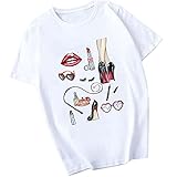YLDZSUP Rundhalsausschnitt T-Shirts Lippenstift Lippen Persönlichkeit Hals Ausschnitt Hemd Urban Fashion Frauen Kurzarm Druck Mode Sexy T-Shirt Sommer Runde,Grün,L