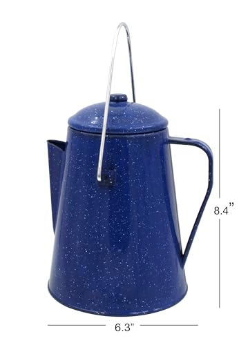 OUTPOST Camping Cooking Set – 6 Piece Enamel Cookware Set for Indoor and Outdoor Use – Premium Camp Kitchen Accessories Include Frypan, Kettle, Percolator – Easy to Clean and Durable