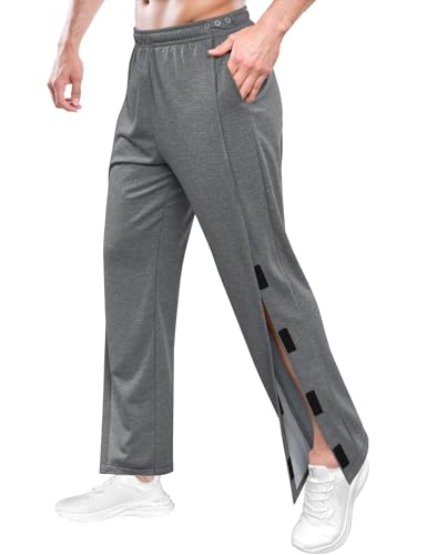 Men's Post Surgery Pants Open Bottom Easy Side Tear Away Pants for Men Sweatpants Loose Fit Post Surgery Pant with Pockets