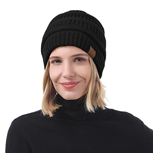 Durio Beanie For Women Knit Beanie Cozy Winter Hats Thick Womens Hat Warm Beanie Hat Gifts For Women Wife Mother Black & Dark Grey & Light Grey One Size #TOP3