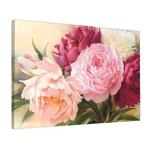 Impression de fleurs de pivoine décoration murale sans cadre salon et chambre 45x30cm