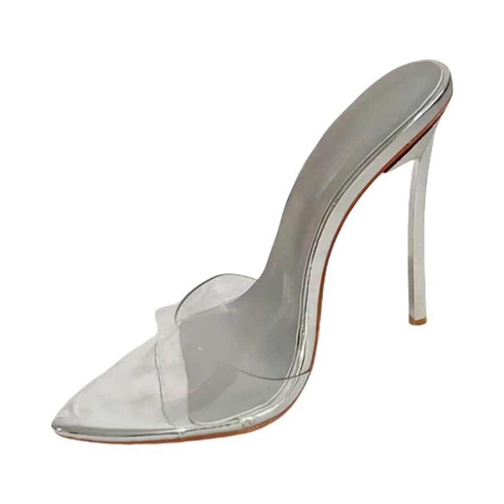 A Punta Open Toe Stiletto Slide Sandali Slip on Sexy Chiaro Tacco Alto Mulo Sandali