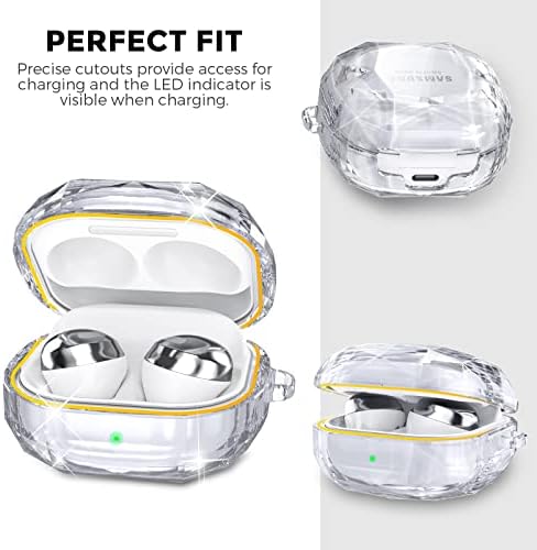 AhaStyle Compatible with Samsung Galaxy Buds 2 Pro Case/ Galaxy Buds 2 Case/ Galaxy Buds Pro Case/ Galaxy Buds Live Case Hard PC Shockproof Case Crystal Shape Protective Cover with Keychain (Clear)