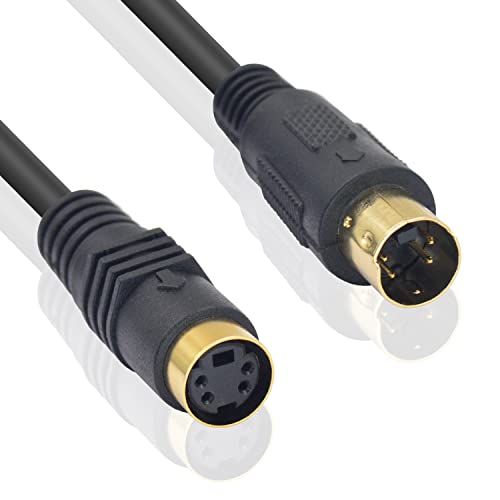 Poyiccot S-Video Extension Cable, Mini Din 4 Pin S-Video Cable Male To Female Gold Plated Connecor, Mini Din 4 Pin Male To Female Cable For Tv, S-Vhs, Vcrs, Dvd, Camcorders, Video Cards, 6Ft #TOP1