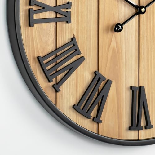 Large Wall Clock 16IN, Silent Metal Wood Style Wall Clocks Battery Operated for Living Room Decor, Farmhouse Big Wall Clock, Outdoor by Henescribe - Used condition - Image 6