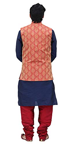 Image of Men's Silk Kurta Pyjama With Waistcoat