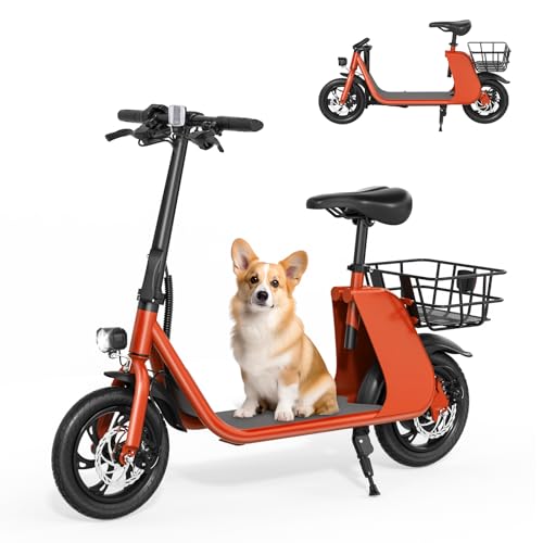RIDWIND Adult Electric Scooter with Seat, 450W Motor Foldable E Scooter with LCD Display,15.5MPH, 20 Miles Range, Max Load 265LB, Commuting Scooters with Basket, UL2272 Certificate,Red
