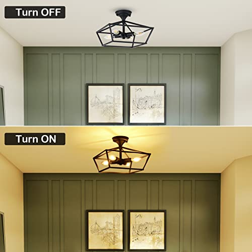 Pauful Black Modern Kitchen Ceiling Mount, 4-Light Semi Flush Mount Industrial Ceiling Light Fixtures For Bedroom Entryway Porch Hallway Living Room #TOP2