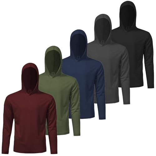 Mens Active Athletic T-Shirts Set Long Sleeve Sun Protective Quick Dry Hoodies Shirt 5 Pack