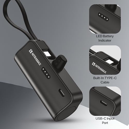 Image of Mini Power Bank, 5000mAh, 65W PD Super Fast Charging, Black, with Wrist Strap, for Travel and Everyday Use