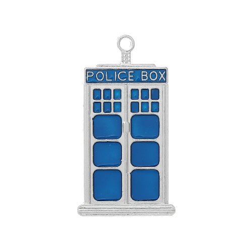 Enamel Dr Who Police Box Pendants Blue/Silver 50mm Pack of 2 Enamel Dr Who Police Box Pendants Blue/Silver 50mm Pack of 2