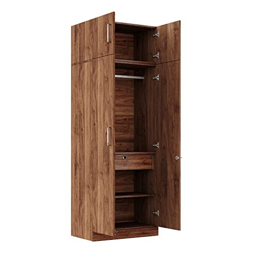Image of Wakefit Wardrobe for Bedroom | 1 Yr Warranty | Cupboard for Bedroom, Almirah, Wooden Wardrobe, Multi-Shelves with Mirror, Drawer & Hanger, Density:680-750 kg /m, Free Installation (Gingham - CW)
