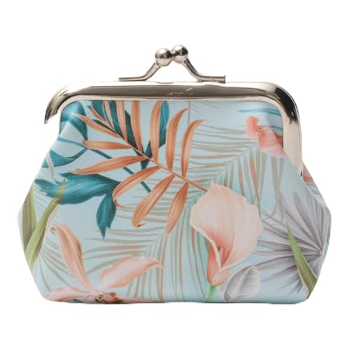 1 bolsa carteira folha de palmeira carteira de couro PU rosa verde 9 x 8 cm