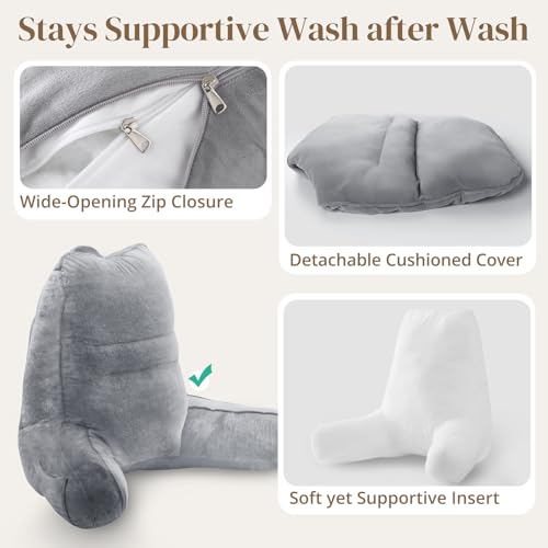Image of Sasttie Reading Pillow for Bed, Back Pillow for Sitting Up, Dark Grey