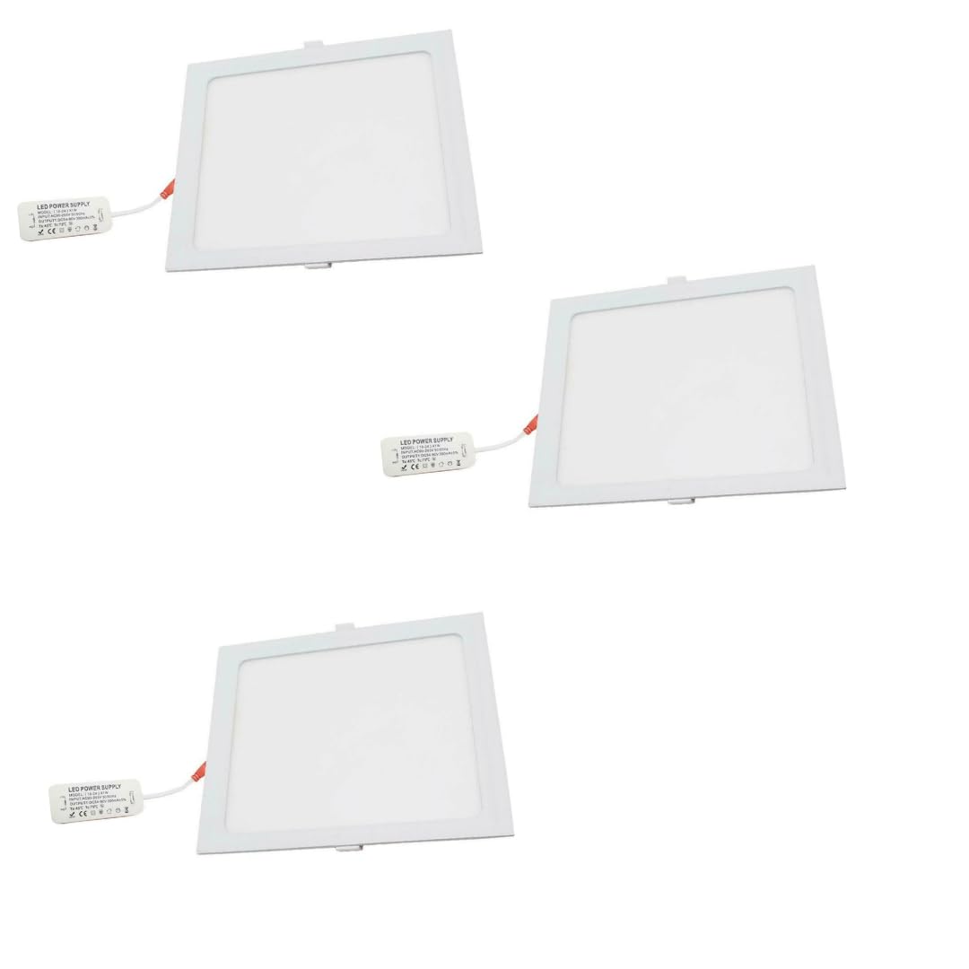 DC VOLTAGE LED Square Recessed Ceiling Panel Down Light Flat Slim Lamp Cool White 6000K Super Bright Lighting for Bedroom Kitchen Office (22W - Pack 3)