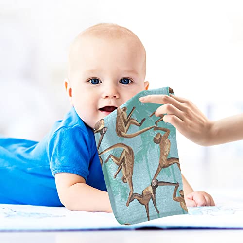 Image of vvfelixl Baby Washcloths Cotton Monkeys Jungle Baby Muslin Washcloths Soft Baby Face Towel for Newborn Infants Baby Wipes, 11.8 X 11.8 Inch, 3 Pack Blue