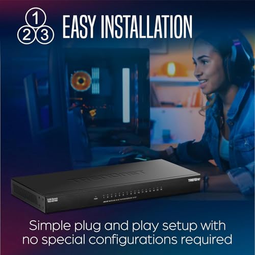 Image of TRENDnet 16-Port Unmanaged 2.5G Desktop Network Ethernet Switch, TEG-S3160, 16 x 2.5Gb RJ-45 Ports, 80Gbps Switching Capacity, Ethernet Splitter, NDAA & TAA Compliant, Lifetime Protection, Black