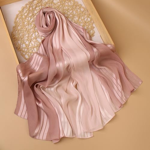 Silk Feeling Scarf，Satin Chiffon Sunscreen Shawl，Gradient Shaded Colors Lightweight Neck Wrap Hijab For Women2
