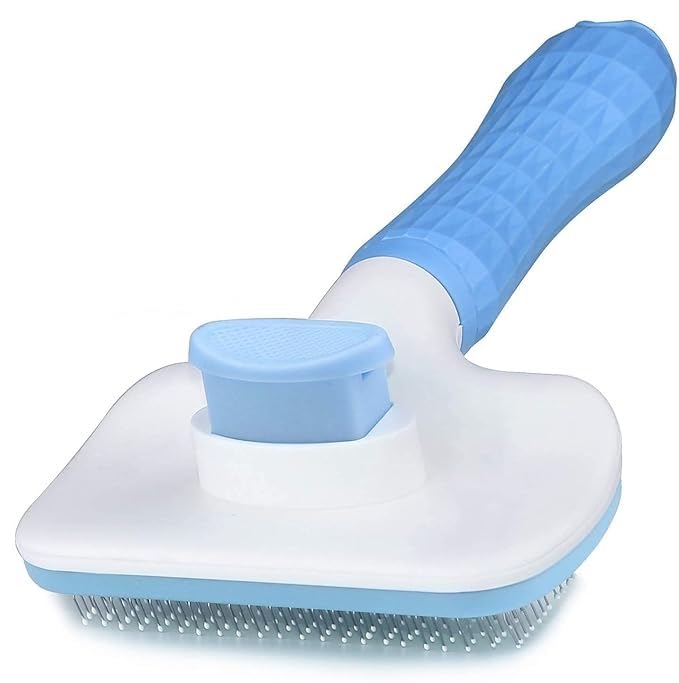 Breedo Grooming & Cleaning Thin Slicker Brush for Dogs & Cats | Self Clean Brush for Shedding | Gently Removes Loose Undercoat, Mats and Tangled (Rectangular, Medium) (Color May Vary)