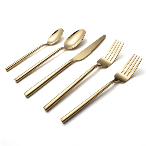 SilouC Gold Silverware Set, 20-Piece Flatware Cutlery Set Service for
