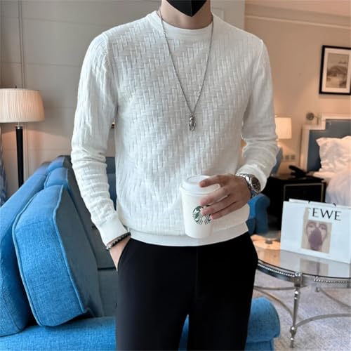 Men's Long Sleeve Round Neck Knitted Pullovers Plaid Warm Knitwear Tops Sweater3