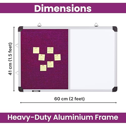 Image of GOSHU Combination White Board 60 cm x41 cm & Pink Pin-Up Notice Board | Non-Magnetic Dual Board for Home, Office & School (60x41 cm, Pack of 1 Item)
